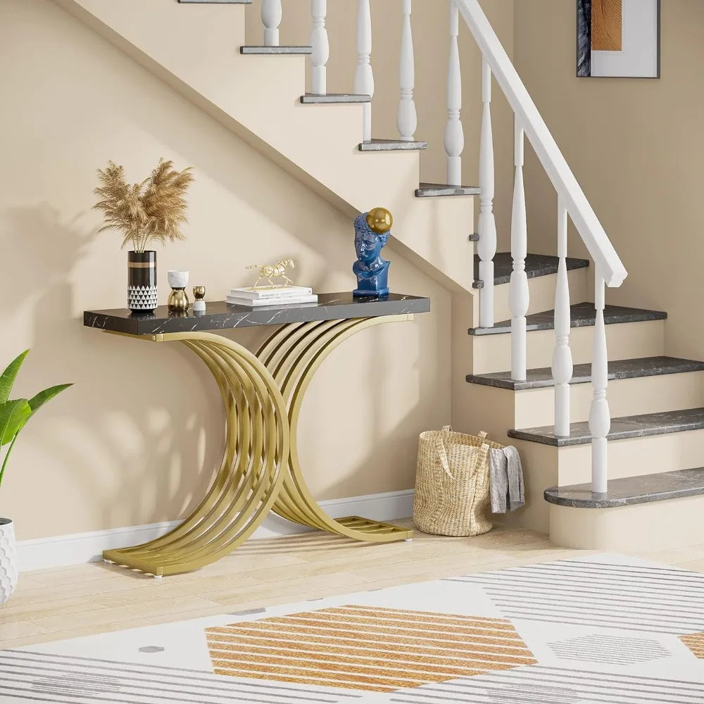 Gold Console Table, Modern Hallway Table for Entryway