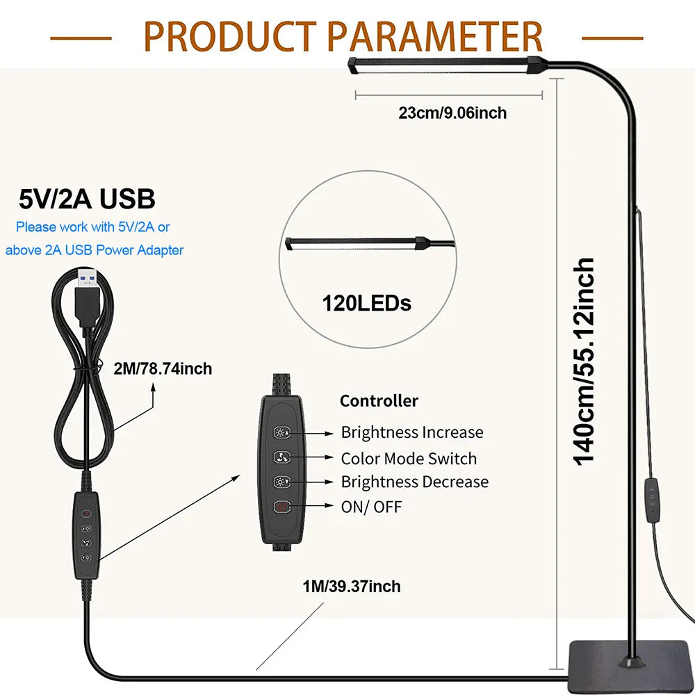 Floor Lamp For Living Room Adjustable Gooseneck Stand Light Dimmable Indoor