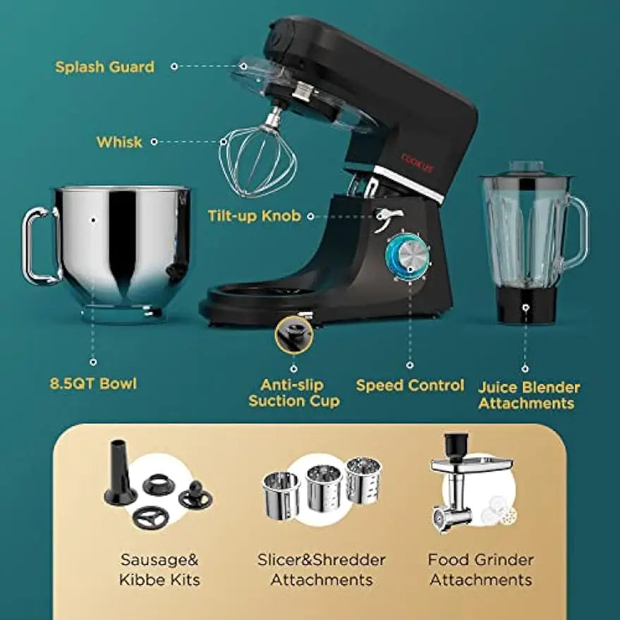 Multifunctional Electric Kitchen Mixer with 9 Accessories for Most Home Cooks