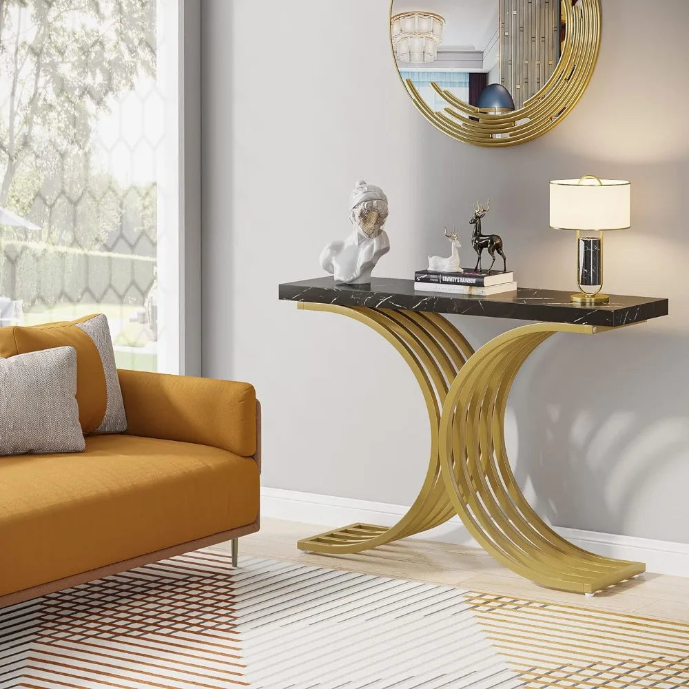 Gold Console Table, Modern Hallway Table for Entryway