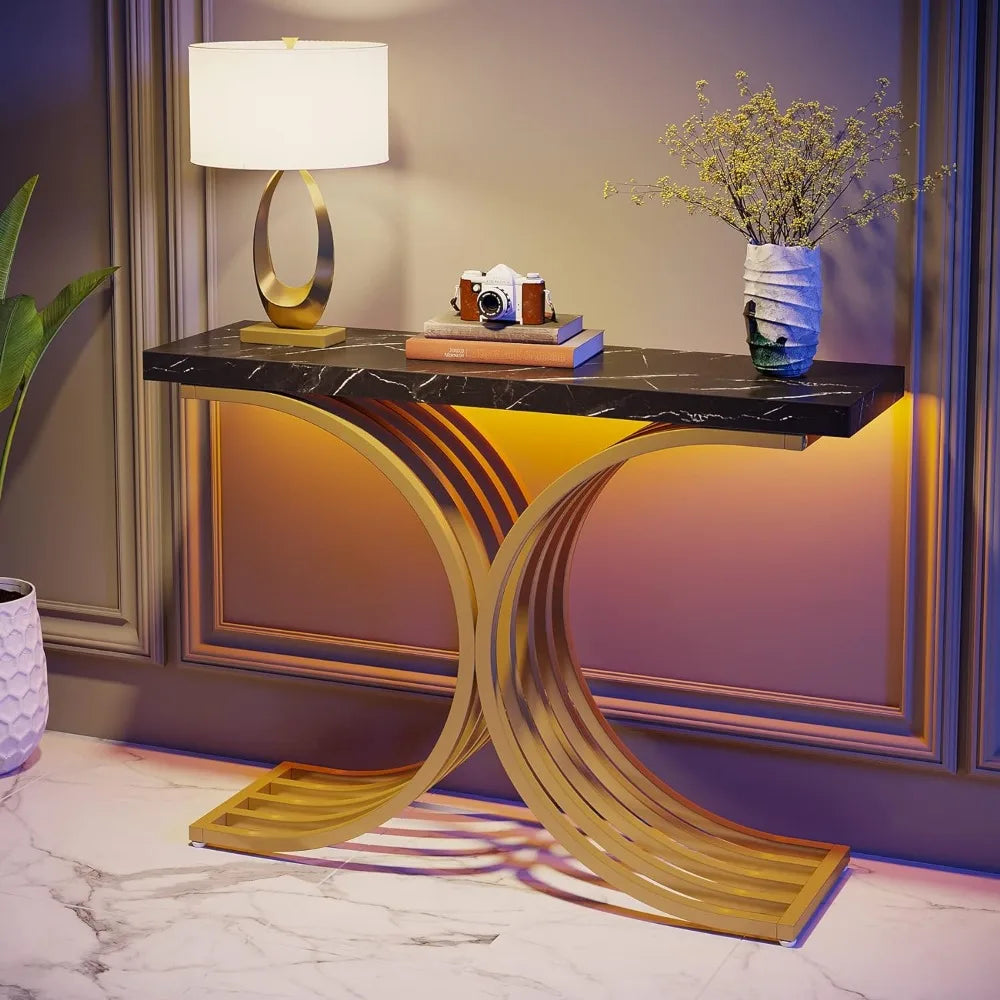 Gold Console Table, Modern Hallway Table for Entryway